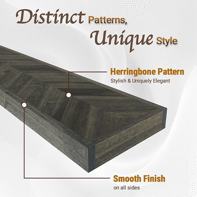 24" Acacia Chevron Floating Shelves Set of 2 - Wall Mounted Wooden Shelf for Stylish Home Décor - Mocha Color - 24x6.7x1.5 Inches