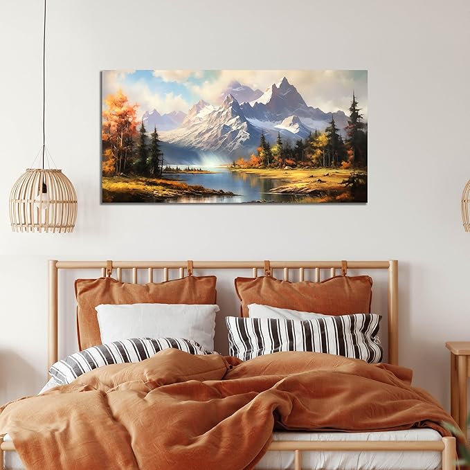 Mountain Wall Art for Living Room Bedroom Office Nature Wall Art Large Mountain Lake Forest Landscape Pictures Modern Artwork Framed Wall Decor Canvas Prints 20x40 Inch