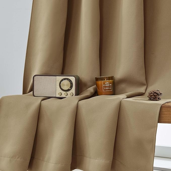 Aiyufeng Taupe Blackout Curtains for Bedroom 96 Inches Long 2 Panels, Solid Thermal Insulated, Energy Saving Living Room Window Treatment Curtains Blackout Drapes, W40 x L96 Inch, Taupe