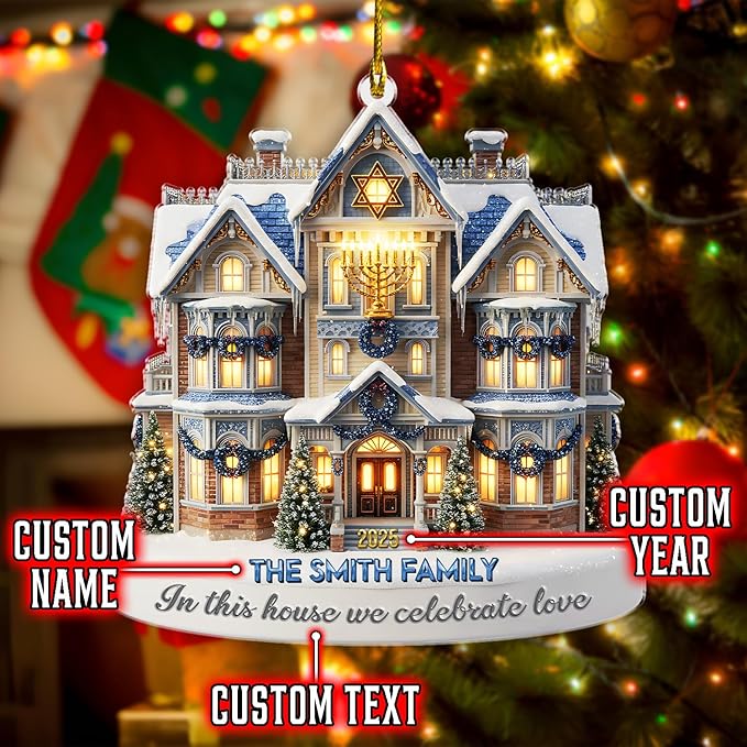 Personalized Hanukkah Ornaments for Tree - House Warming Gifts New Home Ornament 2025, Custom 2D Family Christmas Ornaments, Merry Chrismukkah Jewish and Christian Gift
