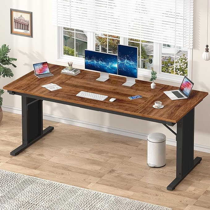 63 inch Computer Desk, Large Executive Office Desk, Farmhouse Work Desk Study Writing Table for Home Office, Brown