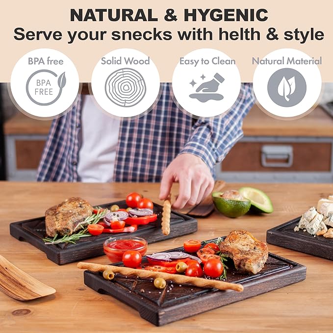 Wooden Steak Board Solid Oak Serving Barbecue Platter Natural Thick Cutting Plate Durable & Quality (Medium)
