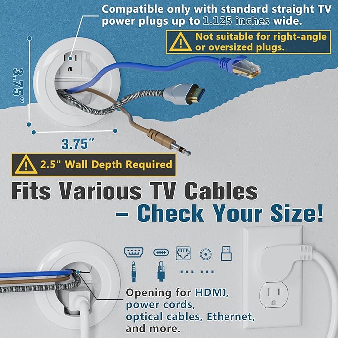 in Wall Cable Management Kit, Power & Low Voltage Wire Organizer with Hole Saw Drill for Easy TV Wall Mounting, TV Cord Hider for Wall & Clean Look