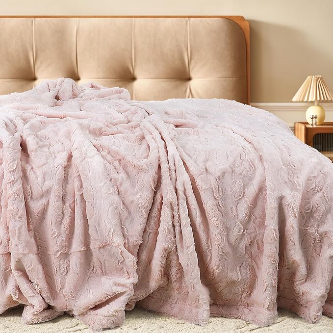 TOONOW Faux Fur Luxury Throw Blanket,Double Side Soft Fluffy Shaggy Fuzzy Blanket for Couch Sofa Bed (Mauve Morn, X-Large Twin Size)