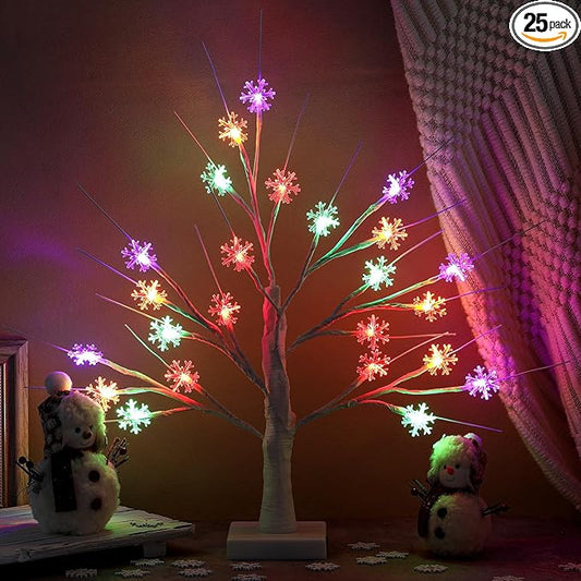 Retisee Multi Colored Snowflake Tree LED Light with 24 LED Snowflake Lights Timer USB Battery Operated Christmas Indoor Outdoor for Home Table Party Decor