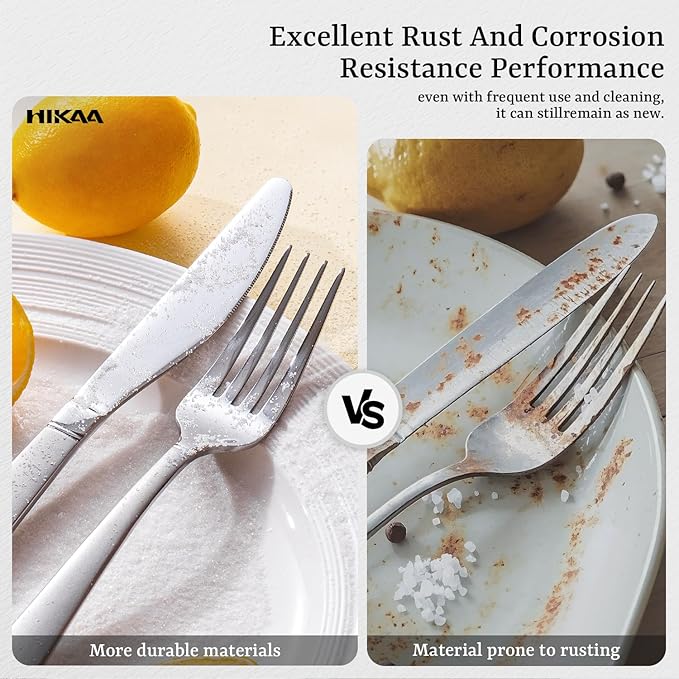 HIKAA 40PCS Matte Handle Silverware Set for 8, Stainless Steel Flatware Set, Modern Design Cutlery Set for Home/Hotel/Wedding, Dishwasher Safe