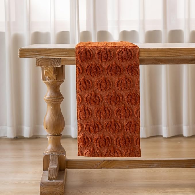 Fall Table Runner Rust Terracotta Soft Plush Faux Fur Velvet Pumpkin Autumn Harvest Cloth Dining Centerpiece Decor for Home Kitchen Decoration 13 x 90 Inch