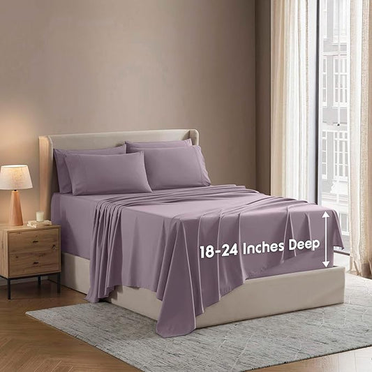 Nestl Extra Deep Split King Sheet Set - 7 Piece Breathable & Cooling Sheets - Hotel Luxury Bedding Set w/18-24 Inch Deep Pockets - Easy & Secure Fit - Super Soft, Wrinkle Free & Comfy - Dusty Purple