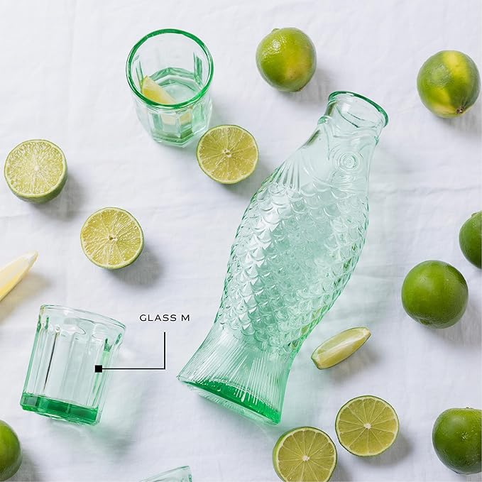 Serax Drinking Glasses Set of 4 | Fish & Fish glassware by Paola Navone | 7.44 FL oz Clear Green Water Glass Cups without Lids | Home Essentials, Kitchen Set | Drinks, Juice, Coffee