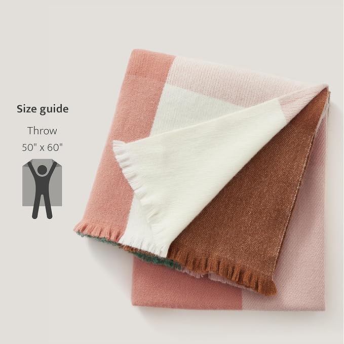 Double Stitch Alpaca Wool Throw Blanket - Warm, Soft Blanket for Couch, Luxury & Decorative Fleece Throw, Fall Plaid, Gift for Mother's Day, House Warming, 50" x 60", Harvest Multi