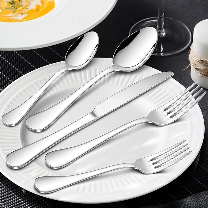 Herogo 18/10 Stainless Steel Silverware Set, 20-Piece Fancy Flatware Cutlery Set for 4, Modern Tableware Eating Utensils for Home Restaurant Wedding, Mirror Polished, Dishwasher Safe