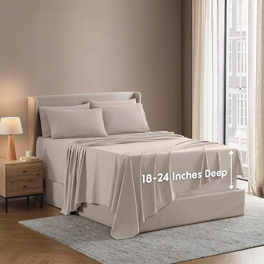 Nestl Extra Deep Queen Sheet Set - 6 Piece Breathable & Cooling Sheets - Hotel Luxury Bedding Set w/18-24 Inch Deep Pockets - Easy & Secure Fit - Super Soft, Wrinkle Free & Comfy - Linen