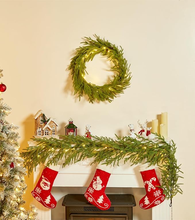 Brightown Pre-lit Christmas Garland with Lights, 6 Feet 20 LED Lighted Green Pine Leaves Garland Decorated, Battery Operated, Indoor & Outdoor Christmas Lights for Mantle Fireplace Stairs Wall Door