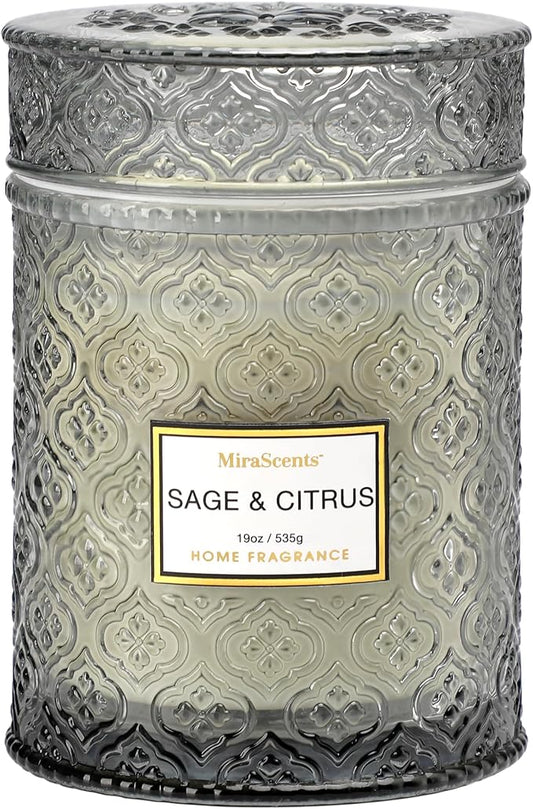 Sage & Citrus Scented Candles, Large Natural Soy Candle, 88 Hours Burning Time, Decorative Candles in Glass, Aromatherapy Candle Gift for Women, 19oz