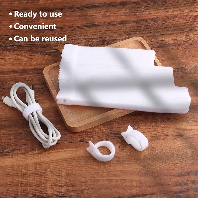 Pasow 60pcs Fastening Microfiber Cloth Cable Ties Wire Management (6/7/8 Inch, White)