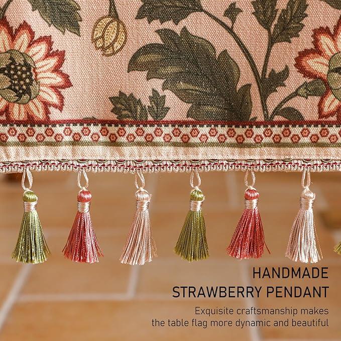 ISAENNE Designer Provence Elegant Linen Table Runner 71 Inches Long,Flower and Leaves Pattern Durable Table Runners for Dining Tables,Thanksgiving,Kitchen Tables,Christmas,12"*71"-Ratina