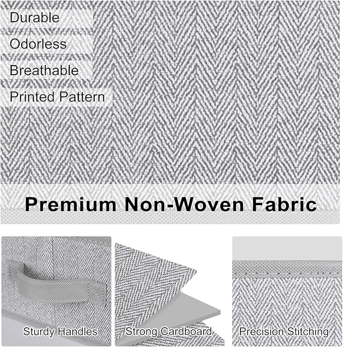 WUIKE Closet Organizers and Storage, Trapezoid Storage Bins, Fabric Closet Bins with Handles, Foldable Storage Baskets for Clothes, Purse, Blanket, Herringbone Gray, Extra Large, 3-Pack