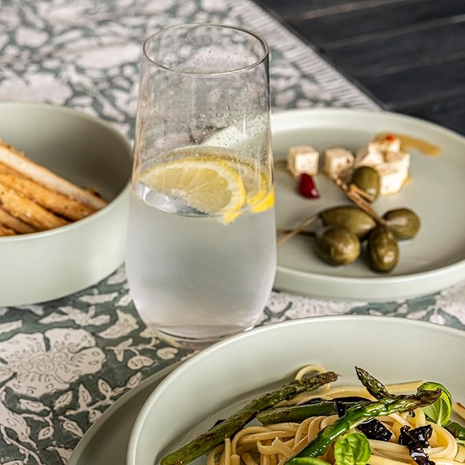 over&back 19oz Traditional Glassware - Set of 4 Classic Stemless Drinking Glasses for Parties, Get-togethers, and More - Mouth-Blown - Wine Cups for Kitchen and Dining Room - Clear, Water (19oz)