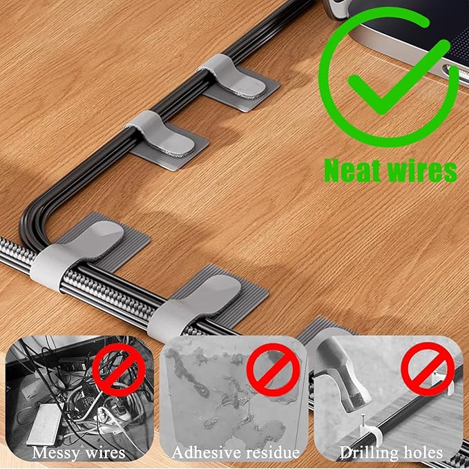80PCS Hook and Loop Cable Ties, Hook and Loop Cable Straps, Under Desk Cable Management, Adhesive Cable Clips, Sticky-Back Cord Organizer for Desk, Household & Office Organization (Gray)