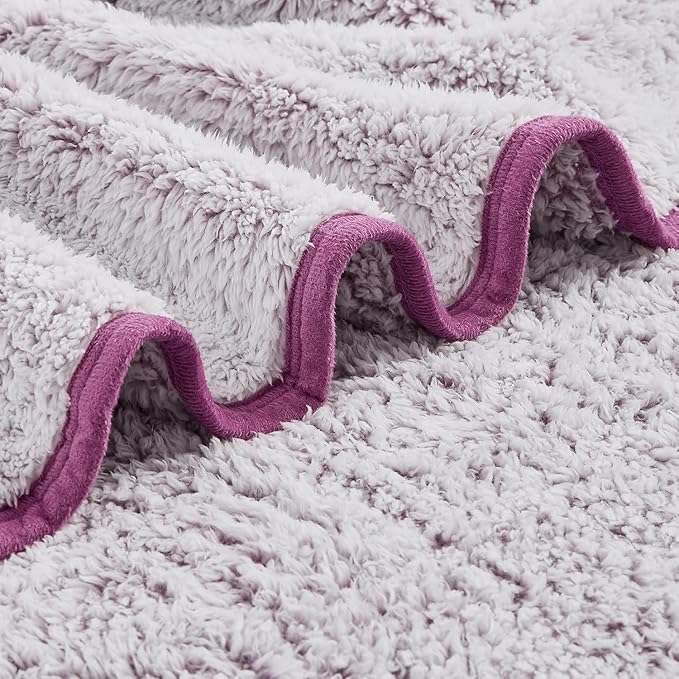 EMME Soft Sherpa Fleece Blanket Reversible Plush Fluffy Large Blanket, Light Weight Warm Decorative Boho Blanket Cover for Sofa, Couch, Bedroom,Travel(Plush Purple,90"x90")