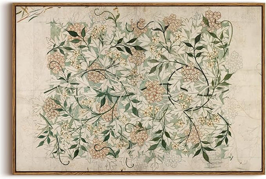 KISSFOX Vintage Floral Framed Wall Art Boho Green Beige Botanical Mandala Canvas Wall Art William Morris Farmhouse Natural Paintings Artwork Rustic Art Prints For Bedroom Bathroom Living Room