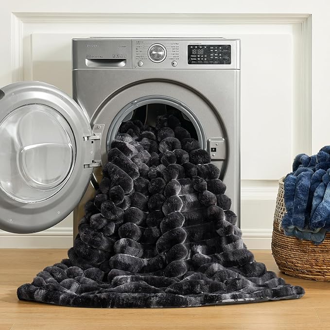 Cozy Bliss Faux Fur Throw Blanket for Couch, Cozy Warm Plush Striped Blanket for Sofa Bedroom Living Room, 108 * 90 Inches Tie-dye Black