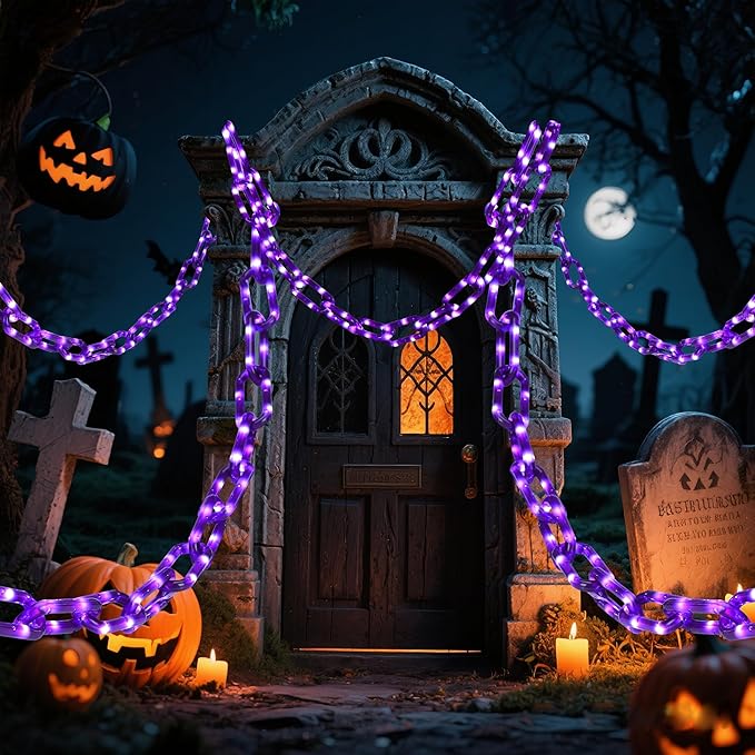 Halloween String Lights,Hopolon 13.7Ft 175LED Halloween Decorations Chain Lights Outdoor/Indoor Plastic Purple Light Battery USB with Waterproof, 8Modes&Timer for Home Garden Patio Porch Spooky Decor