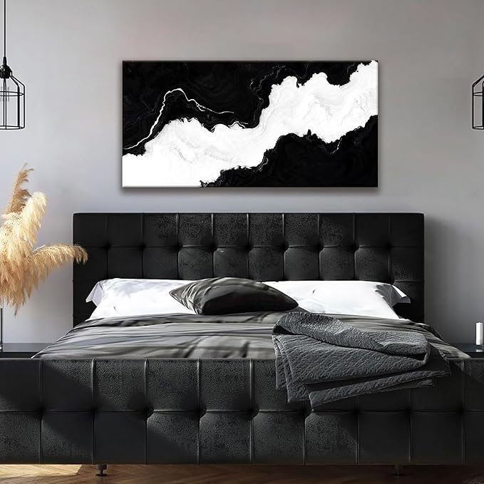 Abstract Wall Art Ready To Hang Canvas Art Wall Decor Print Modern Paintings Black And White Wall Art Prints Canvas Painting Picture For Bedroom Bathroom Office Decoration 20" X 40"