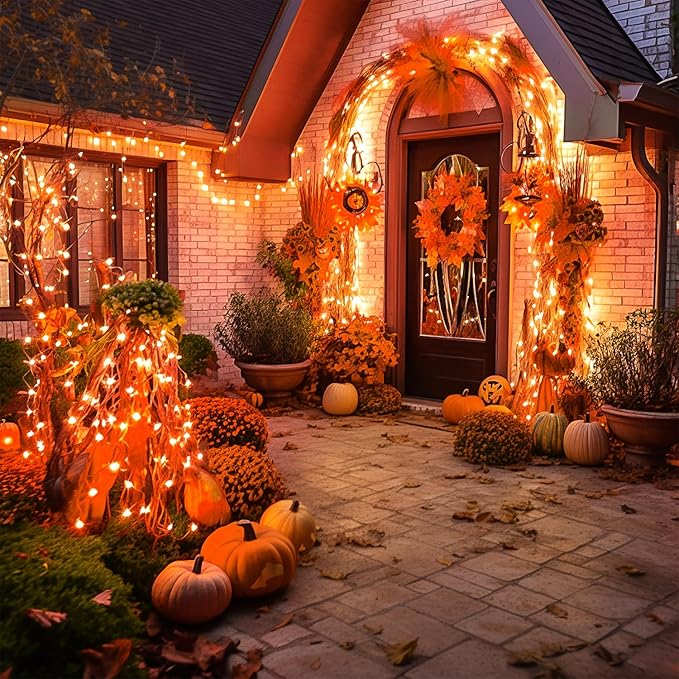 JMEXSUSS 168FT 600 LED Christmas Lights Outdoor Waterproof 8 Modes Halloween String Lights Orange Christmas Tree Lights Indoor Halloween Plug in Thanksgiving Party Holiday Decorations