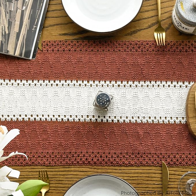 Artoid Mode Caramel Farmhouse Rustic Table Runner, Seasonal Hollow Kitchen Dining Table Decoration for Home Party Decor 12x72 Inch