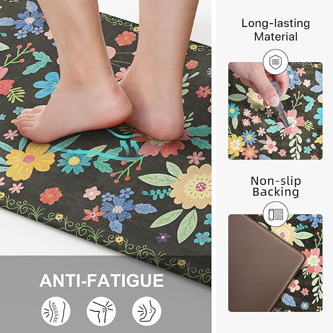 GENIMO Kitchen Mats for Floor, Cushioned Kitchen Rugs Non Slip Washable, Farmhouse Anti Fatigue Mat Waterproof, Comfort Standing Mat Rug for Office, Home, Sink, Laundry, Garage, 17.3"x59", Black