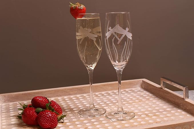 Rolf Glass Dragonfly Champagne Flute Glasses 8 ounce - Toasting Flute Glasses - Lead-Free Glass - Etched Flute Glasses – Proudly Made in the USA (Set of 2)