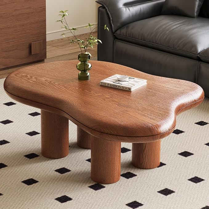 Cloud Coffee Table with 4 Legs for Living Room,Center Table,Low Table,Cream End Table,Round Corner Sofa Table (Walnut, 35“)