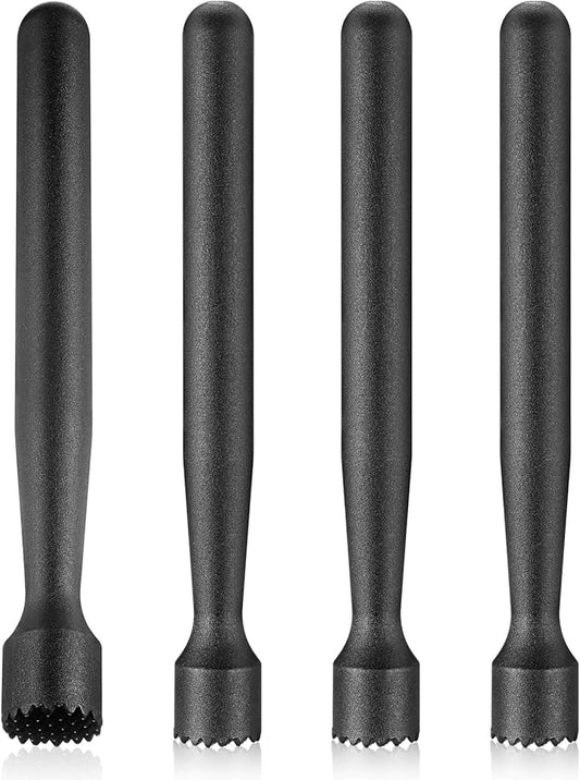 Baderke Muddler for Cocktails Plastic Bar Muddler Bulk 8 Inch Bar Accessories Tools Set for Home Ice Crusher Bartender Accessories Mojito Fruit Drink (Classic,Black,4 Pcs)