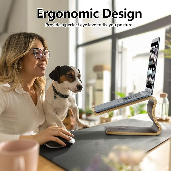 SAMDI Wood Laptop Stand for Desk,Laptop Holder Stand,Wooden Cooling Computer Holder,Suitable for Most laptops Heat Dissipation Shelf (Walnut)