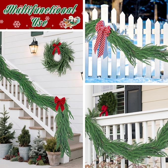 6 Ft Norfolk Pine Garland, Artificial Dense Christmas Garland Ornaments, Real Touch Greenery Garland for Fireplace, Stairs, Table, Mantle, Wall, Indoor, Outdoor Christmas Decorations