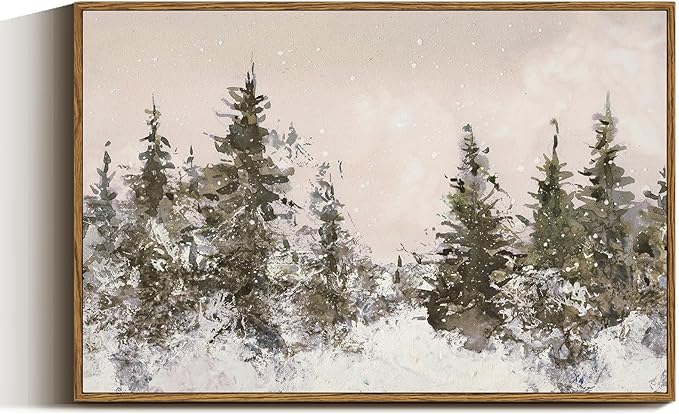VIYYIEA Framed Canvas Wall Art, Vintage Christmas Decor, Large Winter Forest Watercolor Picture Paintings Gifts, Retro xmas Nature Decorations for Bedroom Living Room Fireplace, 16x24In