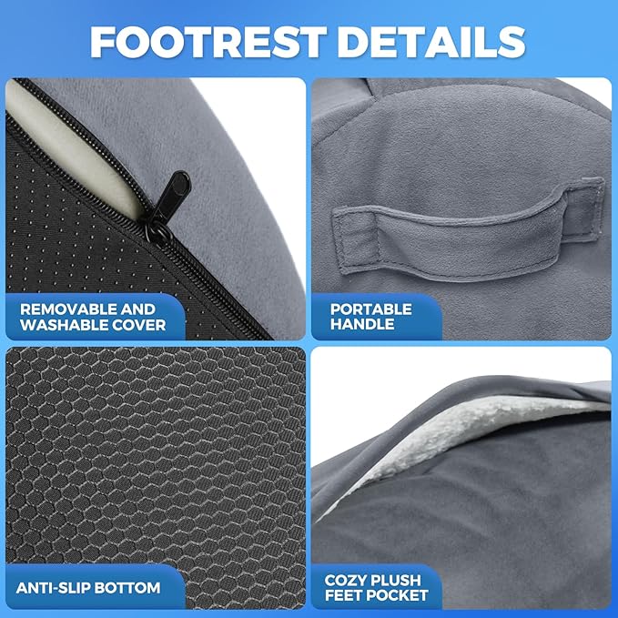 Foot Rest for Under Desk at Work with 3 Adjustable Heights Foam Under Desk Footrest with Washable Cover,Foot Stools for Office,Home and Car,Grey