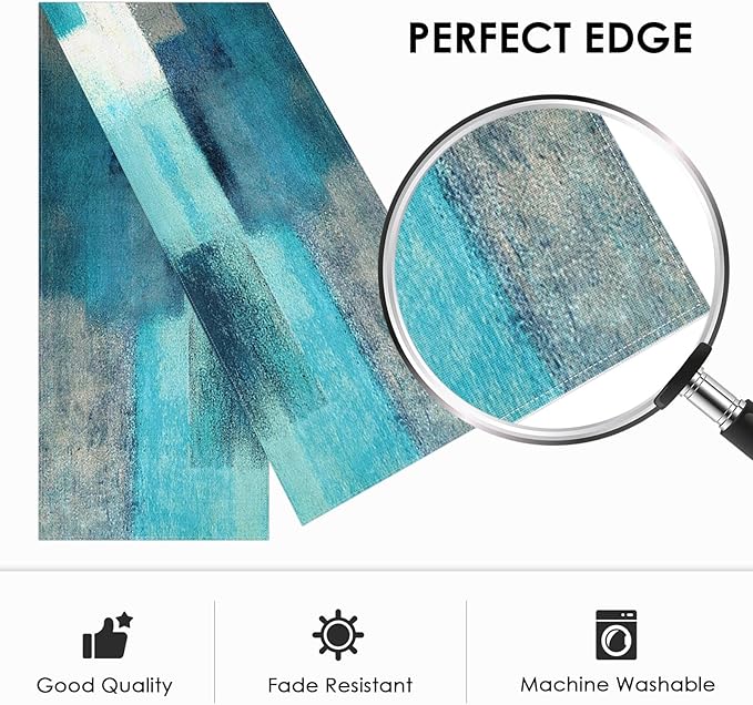 Emvency Farmhouse Table Runner, Modern Teal and Grey Abstract Art Painting for Kitchen Coffee Table Family Dinners Holiday Parties Wedding Events Decor(13x72 inch)
