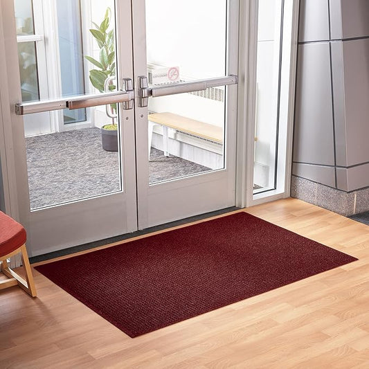 Consolidated Plastics Aquasorb Classic Indoor/Outdoor Entrance Floor Mat with Non-Slip Rubber Backing, Fabric Border, Stain Resistant and Quick Drying Commercial Grade (35" x 59", Red Black)