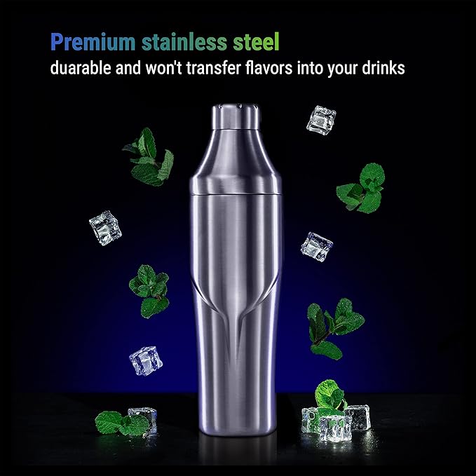 Lexenic 24oz Cocktail Shaker - Insulated Double Wall Keep Drink Chilled - No Stuck Twist Lid,Leakproof and Built-in Strainer - Perfect for Home Bar- Premium Stainless Steel Drink Shaker,Martini Shaker