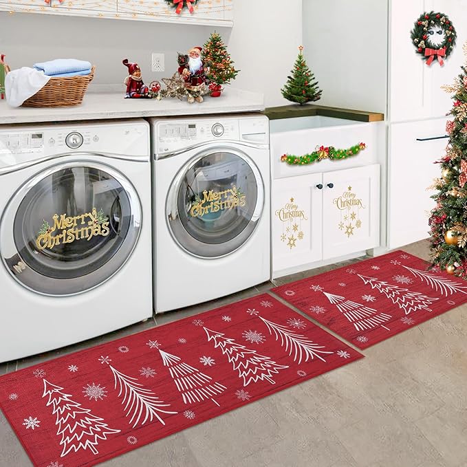 CAROMIO Christmas Kitchen Mat Washable Runner Rug Non Skid Kitchen Rugs and Mats Xmas Decorative Runner Mats Non-Slip Kitchen Floor Mat for Laundry Sink, 17"x29"+17"x47"