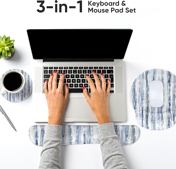 Ergonomic Keyboard Mouse Pad Wrist Rest Support Set for Laptop/Computer/Desktop,Memory Foam Hand Rest Wrist Cushion for Gaming/Office,Lightweight Comfortable & Pain Relief (Ink Painting)