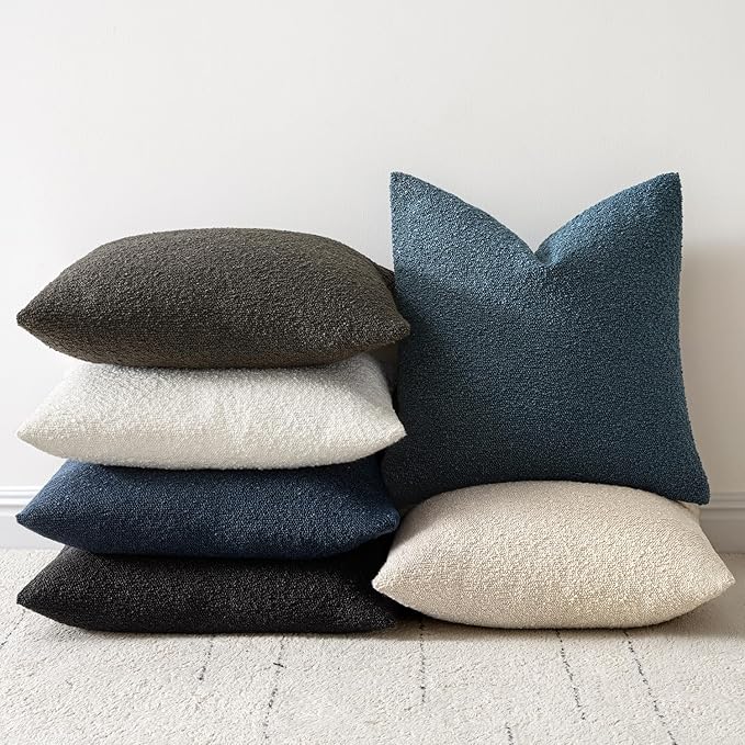Woaboy Pack of 2 20x20 Inch Decorative Boucle Throw Pillow Covers Textured Square Pillowcaes Accent Solid Cozy Soft Cushion Covers Home Decor for Sofa Couch Living Room Home Decor,Dark Coffee