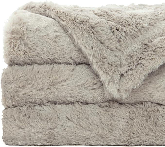 TOONOW Faux Fur Luxury Throw Blanket,Double Side Soft Fluffy Shaggy Fuzzy Blanket for Couch Sofa Bed (Pumice Stone, Throw)