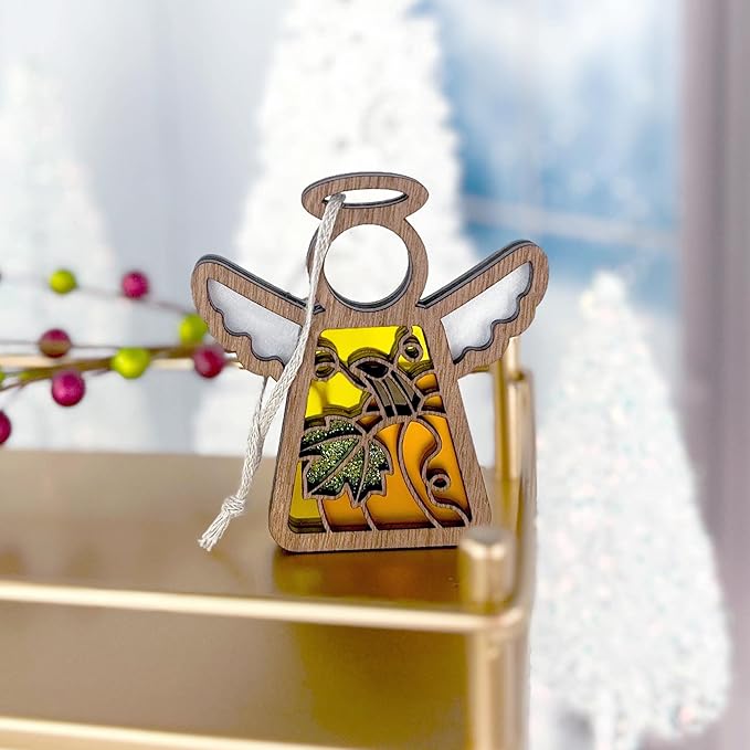 Pumpkin Ornaments for Tree - Autumn Decorations for Home - Fall Angel Figurine - Halloween Indoor Decor - Small - Grandma Gifts from Grandson - 3.5" (H)