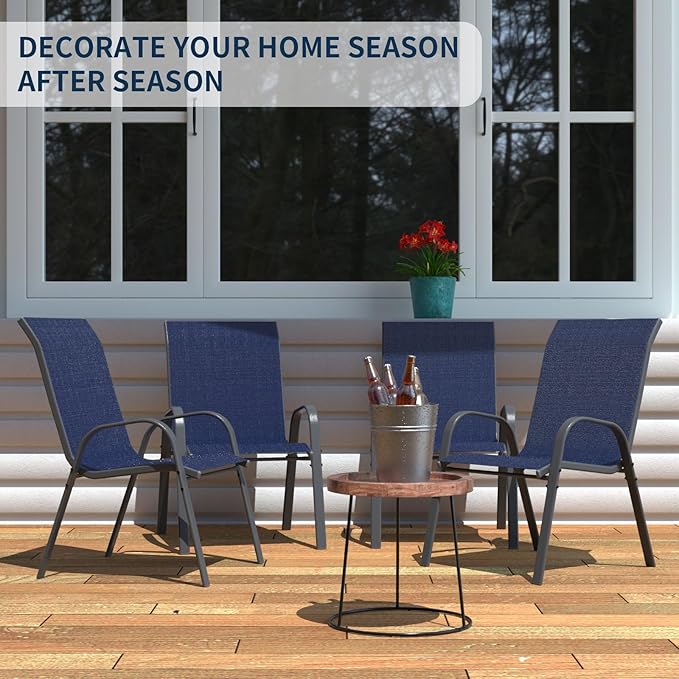 Amopatio Patio Chairs Set of 4, Outdoor Stackable Dining Chairs for All Weather, Comfortable Breathable Garden Outdoor Furniture for Backyard Deck, Blue