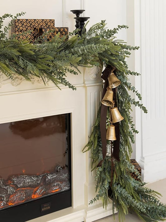 9ft Handmade Christmas Garland,Artificial Eucalyptus Cedar Pine Needles Greenery Seasonal Garland for Christmas Fireplace Winter Holiday Indoor Outdoor Decoration