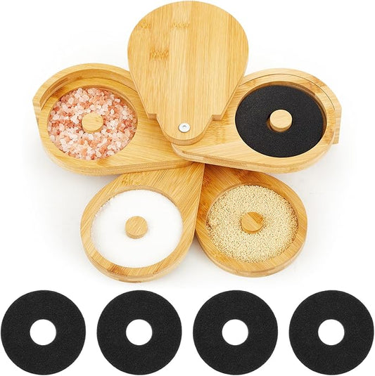 Mifoci Bamboo 4 Tier Margarita Salt Rimmer Set Salt and Sugar Glass Rimmer Set with Lid and 5 Sponges Home Bar Accessories for Cocktails Drinks House Party Bartender Supplies