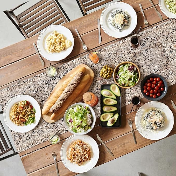 Snycler Table Runner Boho Table Runners Vintage Elegant Farmhouse Table Center Linen Decor for Home Dining Party Entrance (13x48 Inch) Boho-Brown